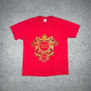 Vintage Elton John World Tour T Shirt Men XL Red Gianni Versace Concert Anvil